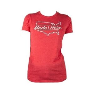 MADE HERE Cross Country Women's Tee XL Heather Strawberry White Cotton NWOT